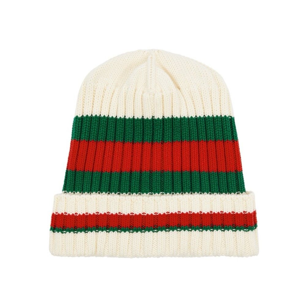 NWT Gucci KIDS Web Green Red Striped Cotton Beanie SZ S